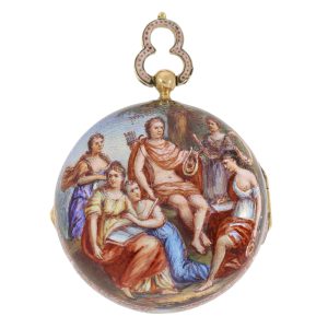 Gold, enamel miniature watch in Renaissance style Circa 1800