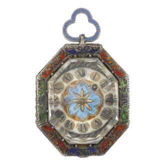 Silver octagonal enamelled rock crystal watch Circa 1800