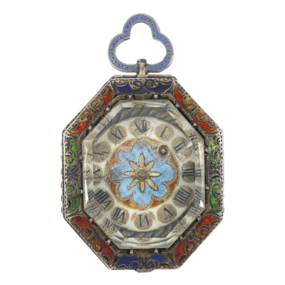Silver octagonal enamelled rock crystal watch Circa 1800 Silver octagonal enamelled rock crystal watch Circa 1800
