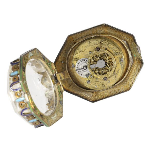 Silver octagonal enamelled rock crystal watch Circa 1800 Silver octagonal enamelled rock crystal watch Circa 1800