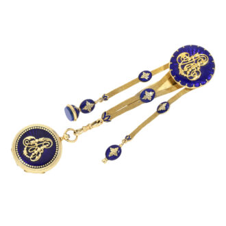 Gold and enamel watch with matching chatelaine Circa 1850