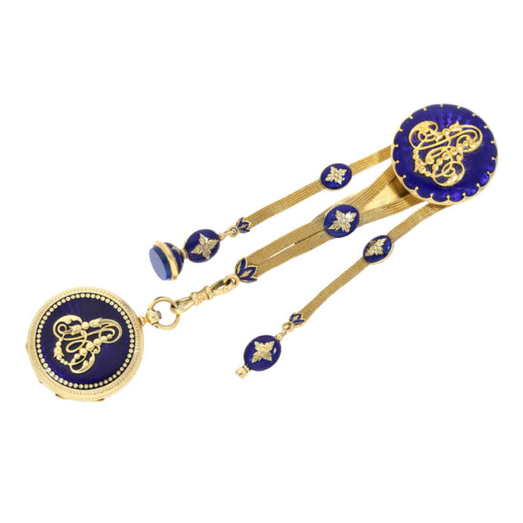 Gold and enamel watch with matching chatelaine Circa 1850 Gold and enamel watch with matching chatelaine Circa 1850
