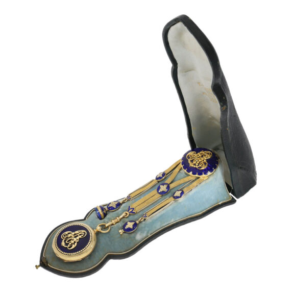 Gold and enamel watch with matching chatelaine Circa 1850 Gold and enamel watch with matching chatelaine Circa 1850
