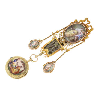 Unique French gold, enamel verge with chatelaine Circa 1760