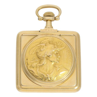 Extremely rare Swiss gold square lever coin watch Circa 1910 Extremely rare Swiss gold square lever coin watch Circa 1910