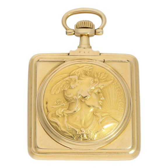 Extremely rare Swiss gold square lever coin watch Circa 1910 Extremely rare Swiss gold square lever coin watch Circa 1910