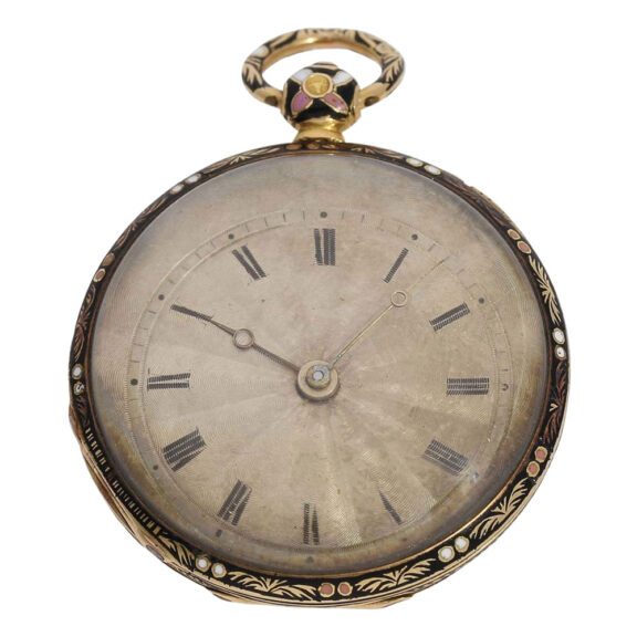 Exquisite French gold and enamel cylinder watch Circa 1830 Exquisite French gold and enamel cylinder watch Circa 1830
