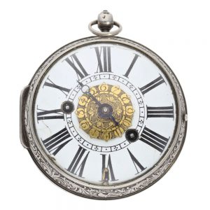 Engraved French silver oignon watch with alarm Circa 1690