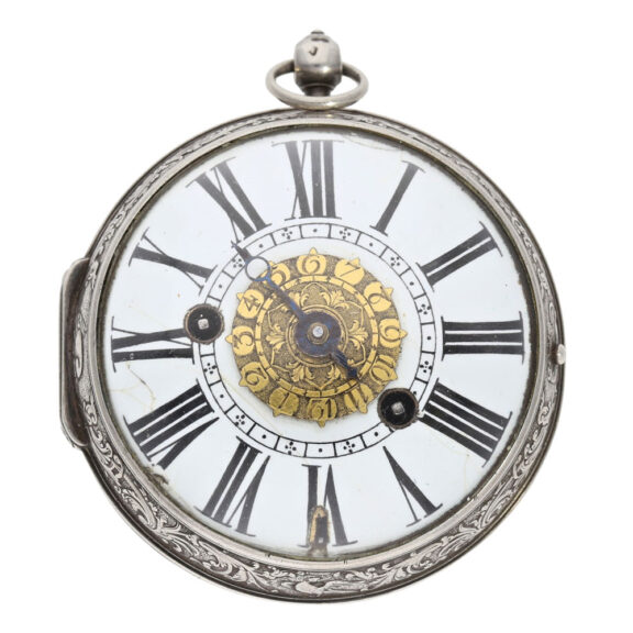 Engraved French silver oignon watch with alarm Circa 1690 Engraved French silver oignon watch with alarm Circa 1690