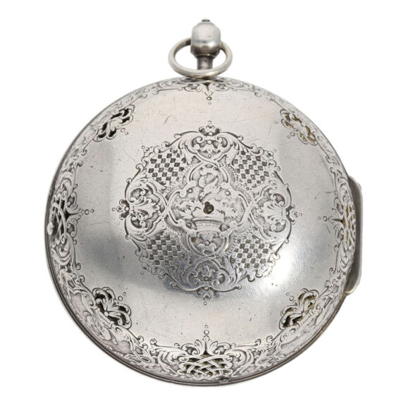 Engraved French silver oignon watch with alarm Circa 1690 Engraved French silver oignon watch with alarm Circa 1690