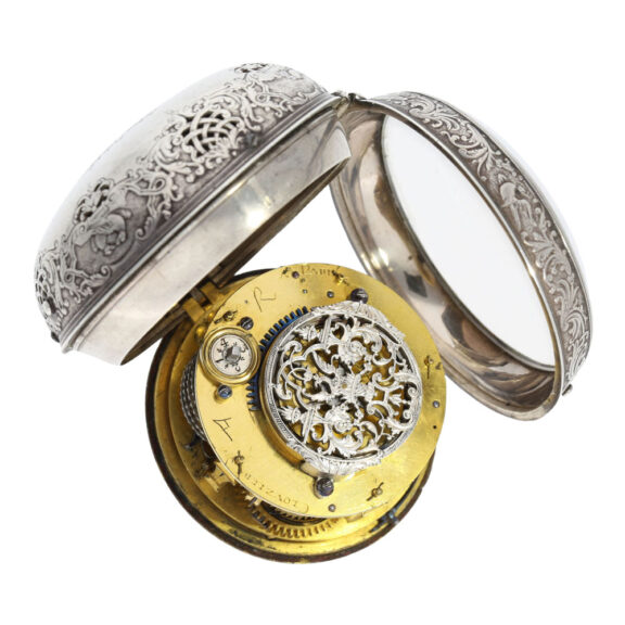 Engraved French silver oignon watch with alarm Circa 1690 Engraved French silver oignon watch with alarm Circa 1690
