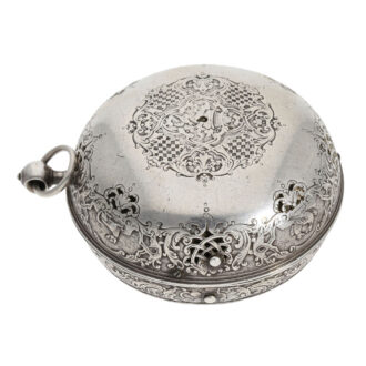 Engraved French silver oignon watch with alarm Circa 1690 Engraved French silver oignon watch with alarm Circa 1690