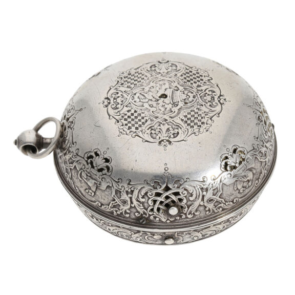Engraved French silver oignon watch with alarm Circa 1690 Engraved French silver oignon watch with alarm Circa 1690