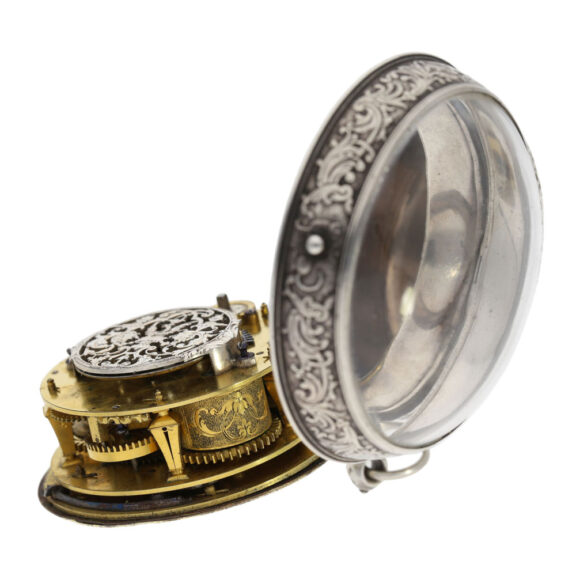 Engraved French silver oignon watch with alarm Circa 1690 Engraved French silver oignon watch with alarm Circa 1690
