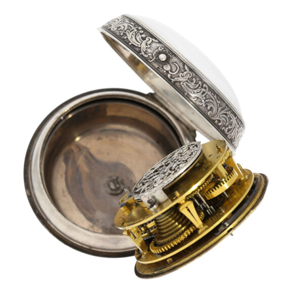 Engraved French silver oignon watch with alarm Circa 1690 Engraved French silver oignon watch with alarm Circa 1690