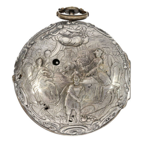 German open faced coach clock with calendar Circa 1740