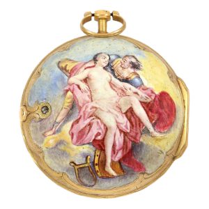 French gold verge with erotic enamel painting Circa 1740