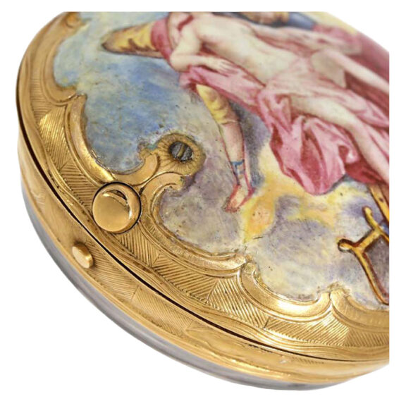 French gold verge with erotic enamel painting Circa 1740 French gold verge with erotic enamel painting Circa 1740