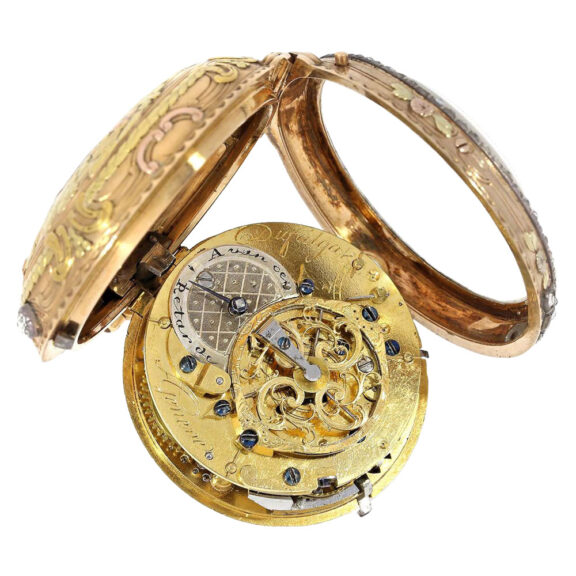 Swiss multi coloured gold quarter repeating verge Circa 1770 Swiss multi coloured gold quarter repeating verge Circa 1770