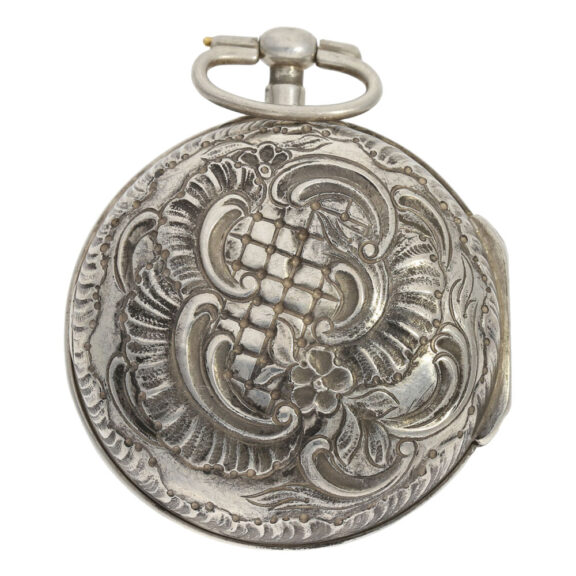 German-Danish silver pair cased repoussé verge Circa 1720 German-Danish silver pair cased repoussé verge Circa 1720