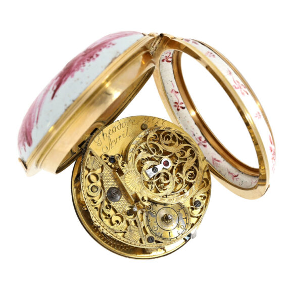 French 20 carat gold and porcelain Rococo verge circa 1750 French 20 carat gold and porcelain Rococo verge circa 1750