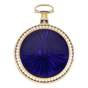 English 22 carat gold, enamel and pearl set duplex Circa 1798