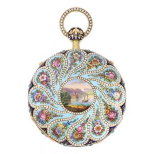 Swiss 18k gold, enamel and pearl set pocket watch Circa 1820