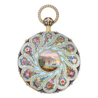 Swiss 18k gold, enamel and pearl set pocket watch Circa 1820 Swiss 18k gold, enamel and pearl set pocket watch Circa 1820