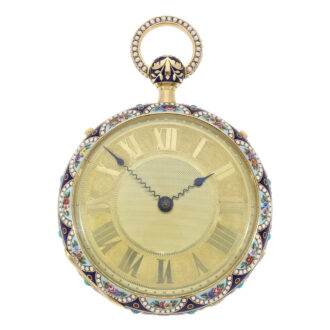 Swiss 18k gold, enamel and pearl set pocket watch Circa 1820 Swiss 18k gold, enamel and pearl set pocket watch Circa 1820