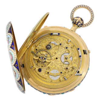 Swiss 18k gold, enamel and pearl set pocket watch Circa 1820 Swiss 18k gold, enamel and pearl set pocket watch Circa 1820