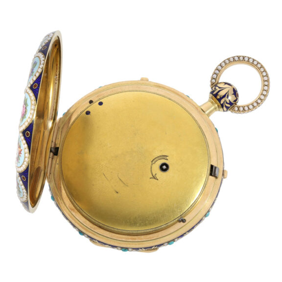 Swiss 18k gold, enamel and pearl set pocket watch Circa 1820 Swiss 18k gold, enamel and pearl set pocket watch Circa 1820