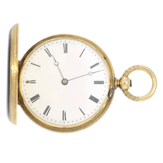 Swiss gold, enamel hunting cased lever with chain Circa 1867