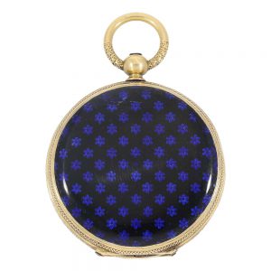 Swiss gold, enamel hunting cased lever with chain Circa 1867