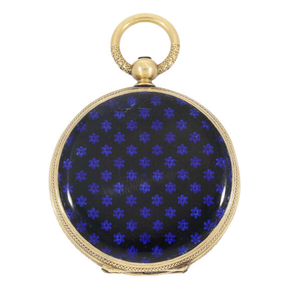 Swiss gold, enamel hunting cased lever with chain Circa 1867