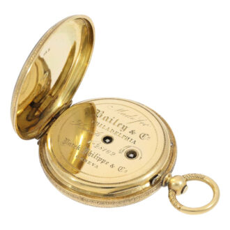 Swiss gold, enamel hunting cased lever with chain Circa 1867