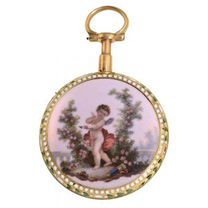 French 20 carat gold and enamel repeating lever watch Circa 1775