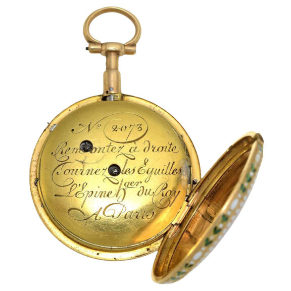 French 20 carat gold and enamel repeating lever watch Circa 1775 French 20 carat gold and enamel repeating lever watch Circa 1775