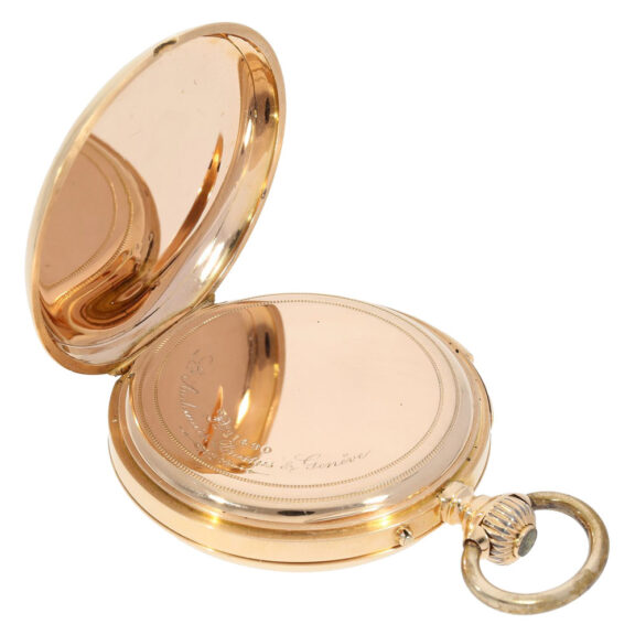 Swiss rose gold hunting cased min repeating lever Circa 1895 Swiss rose gold hunting cased min repeating lever Circa 1895