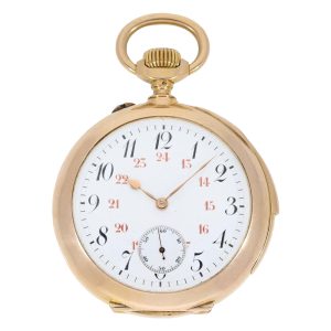 Swiss rose gold open faced minute repeating lever Circa 1900