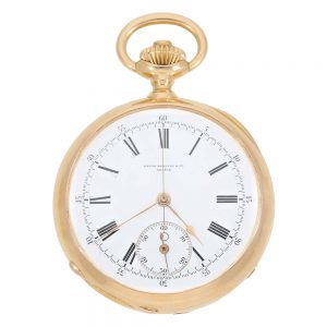 Swiss gold open faced chronograph pocket watch Circa 1888