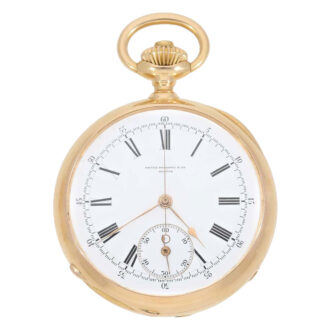 Swiss gold open faced chronograph pocket watch Circa 1888