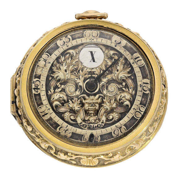English gold repoussé verge with jumping hour Circa 1690