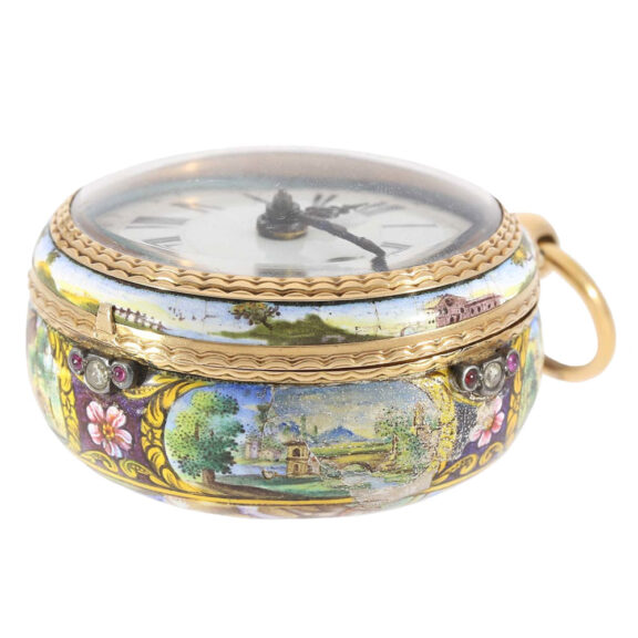 Exceptional English 20 carat gold and enamel verge Circa 1710 Exceptional English 20 carat gold and enamel verge Circa 1710
