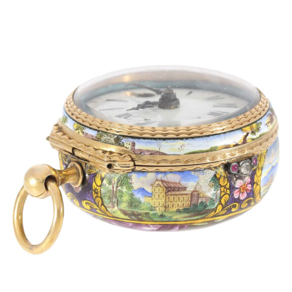 Exceptional English 20 carat gold and enamel verge Circa 1710 Exceptional English 20 carat gold and enamel verge Circa 1710