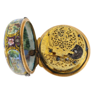 Exceptional English 20 carat gold and enamel verge Circa 1710