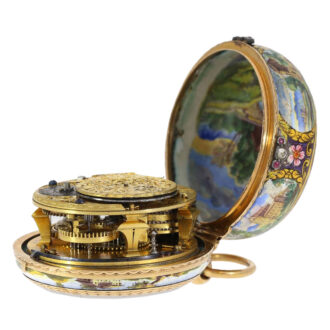 Exceptional English 20 carat gold and enamel verge Circa 1710