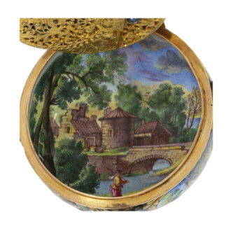 Exceptional English 20 carat gold and enamel verge Circa 1710