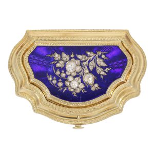 Gold, enamel and diamond set snuffbox with watch Circa 1840