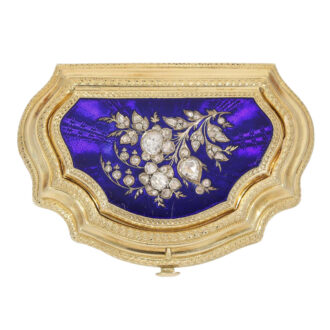 Gold, enamel and diamond set snuffbox with watch Circa 1840 Gold, enamel and diamond set snuffbox with watch Circa 1840