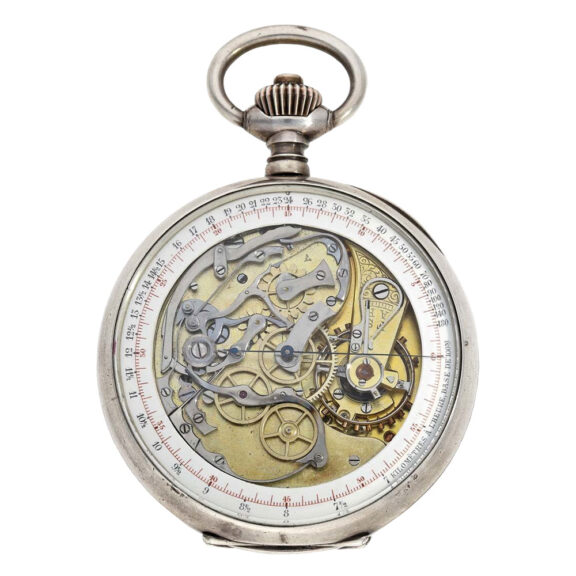 Silver double sided chronograph pocket watch Circa 1900 Silver double sided chronograph pocket watch Circa 1900
